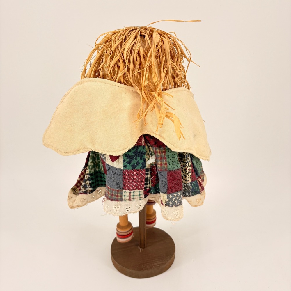 Primitive Folk Art Angel Doll Welcome Friends Patchwork‎ Button Spool Decor 12in - Picture 5 of 7
